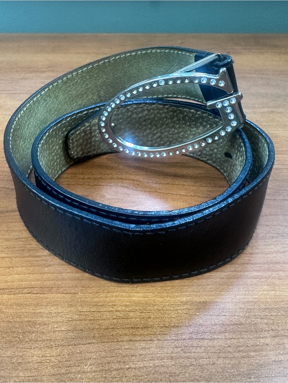 Y2K BlinGuess Brand Womens Belt Black Genuine Leather Stones G Logo Small 38"